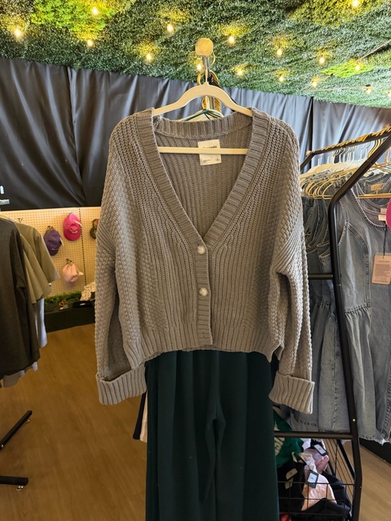 Abercrombie & Fitch Sweaters - Abercrombie & Fitch Light Gray Cropped V‑Neck Button Cardigan